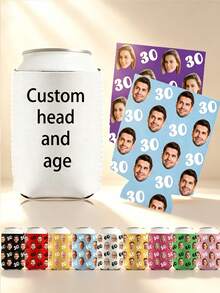 Personalized Photo Birthday Beer Can Cooler, Custom Face Photo Age Birthday Insulated Beverage Sleeve, Drink Bottle Sleeve, 30th 40th 50th 60th Birthday Anniversary Party Decoration - Multicolor - View 2