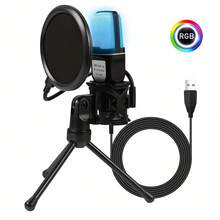 Multifunctional Condenser Metal Microphone With RGB Lighting, USB Plug And Play Gaming Microphone, Suitable For Live Streaming, Voice Calls And Instrument Recording - View 2