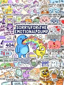 50Pcs Low Energy Mental Health Meme Stickers, Funny Introvert Anxiety Cartoon Sarcastic Text Decals, Ideal For Journaling, Water Bottle, Laptop, Scrapbook & Teen Stationery Gifts - 7*6*1 - View 9