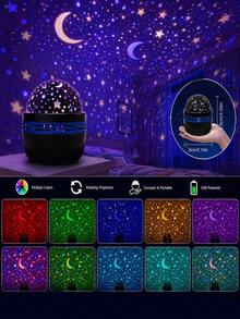 1pc [Starry Sky Projector Light] Black Star & Moon Pattern Projection Night Light, Colorful Star & Moon Wall & Ceiling Light Effect | Suitable For Bedroom, Bedside, Dorm, Room Decoration - Multicolor - View 5