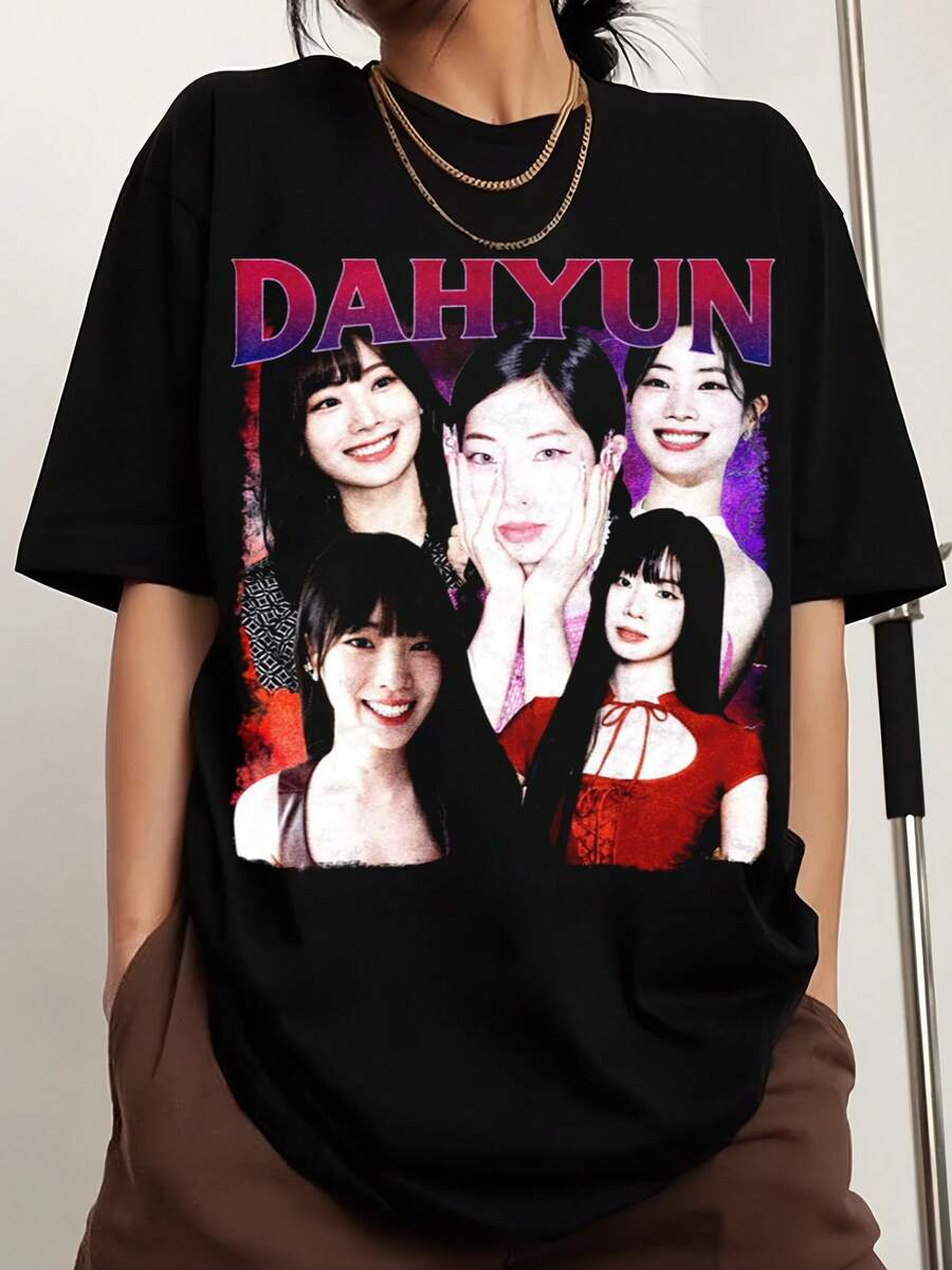 Dahyun TWICESS Vintage T-Shirt, 90s Bootleg Style K-Pop Graphic T-Shirt, TWICESS Merch Fan Gift, Kim Dahyun Retro Shirt, K-Pop Aesthetic Clothing.Png - Black - View 1