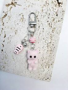 1pc Cute Animal Keychain With Fish Pendant, Fluffy Cartoon Charm, Suitable For Handbags And Backpacks, Beautiful Key Chain Accessory, Fashionable Bag Charm, Perfect For Daily Wear, Elegant Wallet Accessory, Suitable For Students And Office Workers, Soft Keychain Pendant, Gift For Friends And Fashion Enthusiasts, Decorative Metal Keychain, Can Be Used As Personalized Accessory - Multicolor - View 4