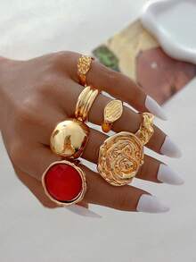 Vintage Mode elegant retro Dopamin bunt zufällige Auswahl / 31/9/7 Stücke Metall Multi-Bling Bling glänzend farbenfrohe Edelstein Herz Blume Hexagramm offener verstellbarer Ring Set mehrteilig stapelbar geometrisch asymmetrisch übertrieben breites Gesicht Y2K süß hochwertiger Schmuck geeignet für Frauen Sommer Strand Urlaub Party Abend Date Geschenk tägliche Outfit Kombination (zufälliger Stil) - Verschiedenfarbig - Übersicht 4