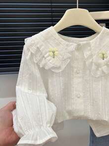 M.Dian xi Girls' Long Sleeve Lace Ruffle Floral Blouse, Spring/Autumn - White - View 3
