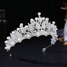 1件時尚銀色水鑽皇冠頭飾 巴洛克風格仿珍珠公主生日禮服髮飾皇冠 Coronas - 銀色 - 查看 4