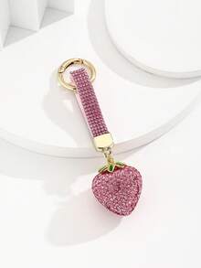 Hot-Selling New DIY Handmade Cute 3D Rhinestone Strawberry Keychain, 1pc Realistic Fruit Car Key Book Bag Charm, Mother's Day Gift, Girlfriend Gift, Bag Decoration Pendant, Holiday Creative Gift, Event Favor, Suitable For Daily Use - Multicolor - View 4