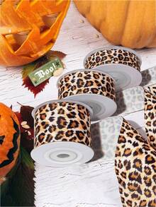 1 Roll 5 Yards Leopard Print Ribbon, Jungle Hunting Pattern, Suitable For Gift Wrapping, DIY Crafts, Hair Bows, Party Decoration, Wreaths, Perfect For Jungle Theme Birthday, Hunting Theme Party, Bachelor Party, Graduation Ceremony - Multicolor - View 4