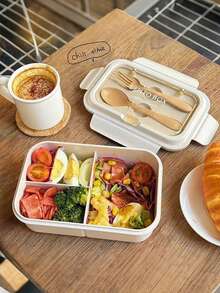 1pc Beige Lunch Box, Beige Oatmeal Cup, Grey Lunch Bag - Multicolor - View 8