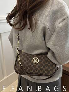 1 pieza Bolso de mujer para debajo del brazo, bolso de hombro de moda, material de cuero sintético de alta calidad, adecuado para la oficina, tamaño pequeño - Cafetería - Ver 2