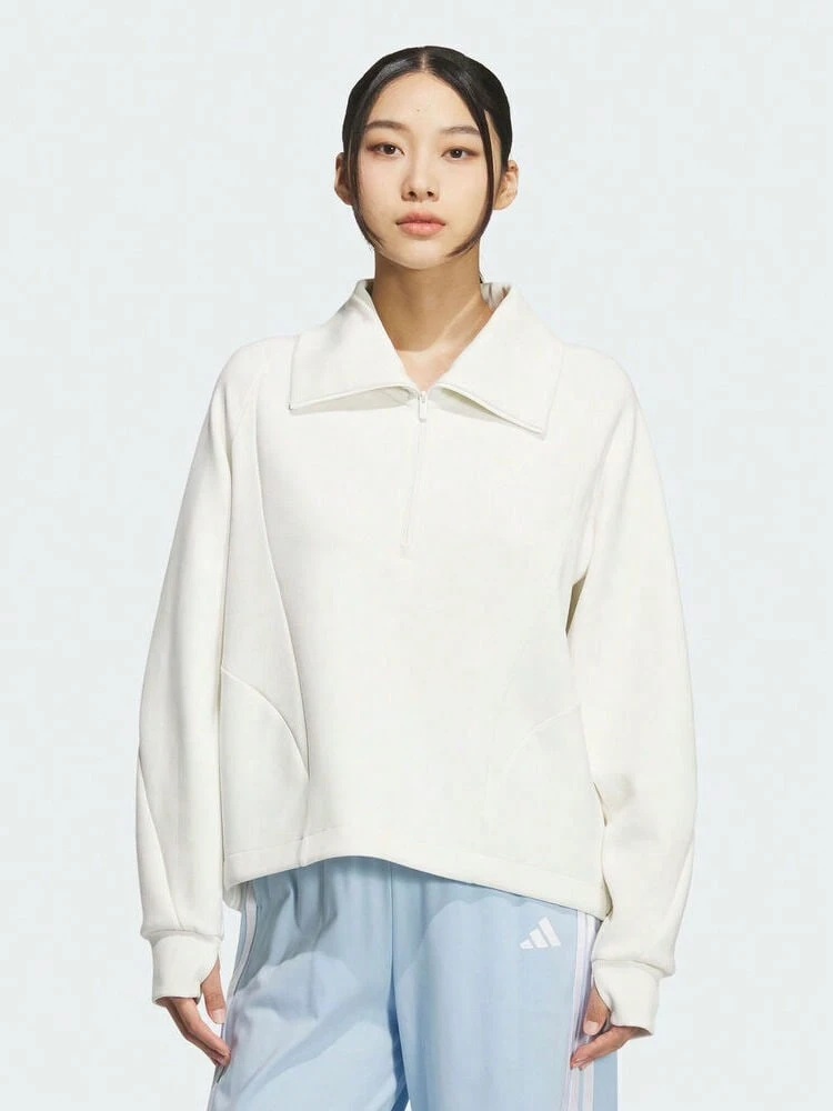 Adidas 女款 W 半拉鍊針織套頭運動衫 KF2544 - 白色 - 查看 1