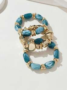 Juego de pulseras de cuentas acrílicas gruesas de estilo boho vintage, pulseras con dijes de pepita de oro para mujeres y parejas, de lujo y alta gama para fiestas y uso diario. - Multicolor 9 - Ver 7