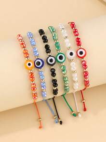 6pcs Girls Fashion Versatile Casual Eye Decor Braided Bracelets - Multicolor - View 1