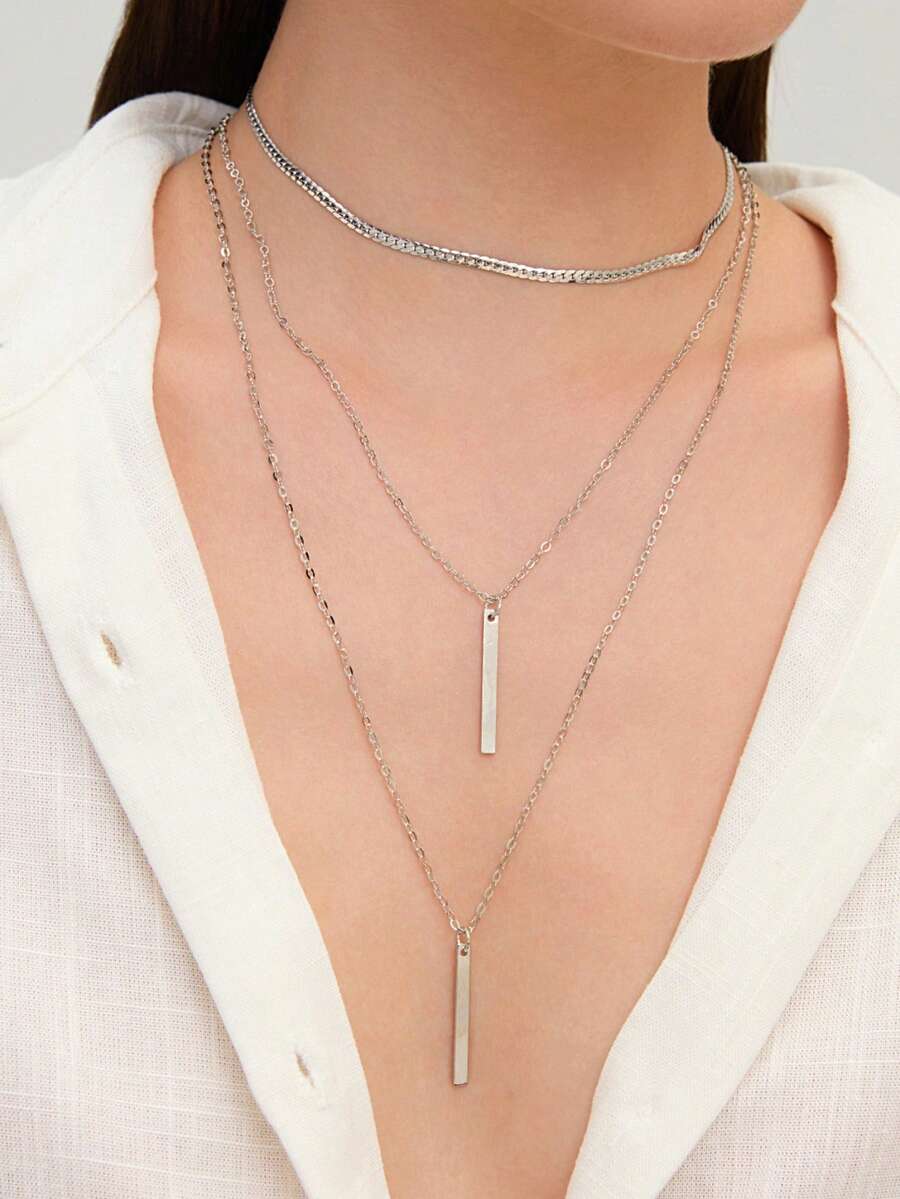 Ashenrae 1pc Fashion Minimalist Single-Claw Pendant Snake Bone Chain Multilayer Necklace, Suitable For Vacation, Party, Dating, Daily Wear - Silver - View 1