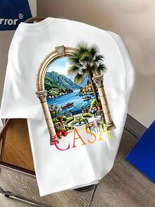 Men's Casual T-Shirt With Lake Como Landscape Print, Italy, Versatile And Stylish Short Sleeve, New Men's T-Shirt, Modern Outfit With A Unique And Niche Design, E - 白色 - 查看 2