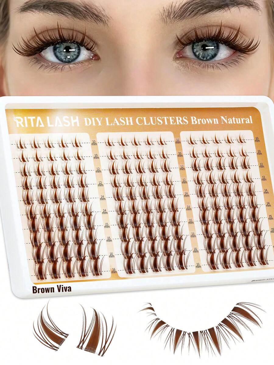 Brown Viva | RITALASH 150pcs Brown Lash Clusters Manga Cluster Eyelash Extensions 10-16MIX Spiky Cluster Lashes Fairy Individual Lashes Anime C Curly Eyelashes DIY At Home Easy To Apply Viva Lash Spikes - D - View 1