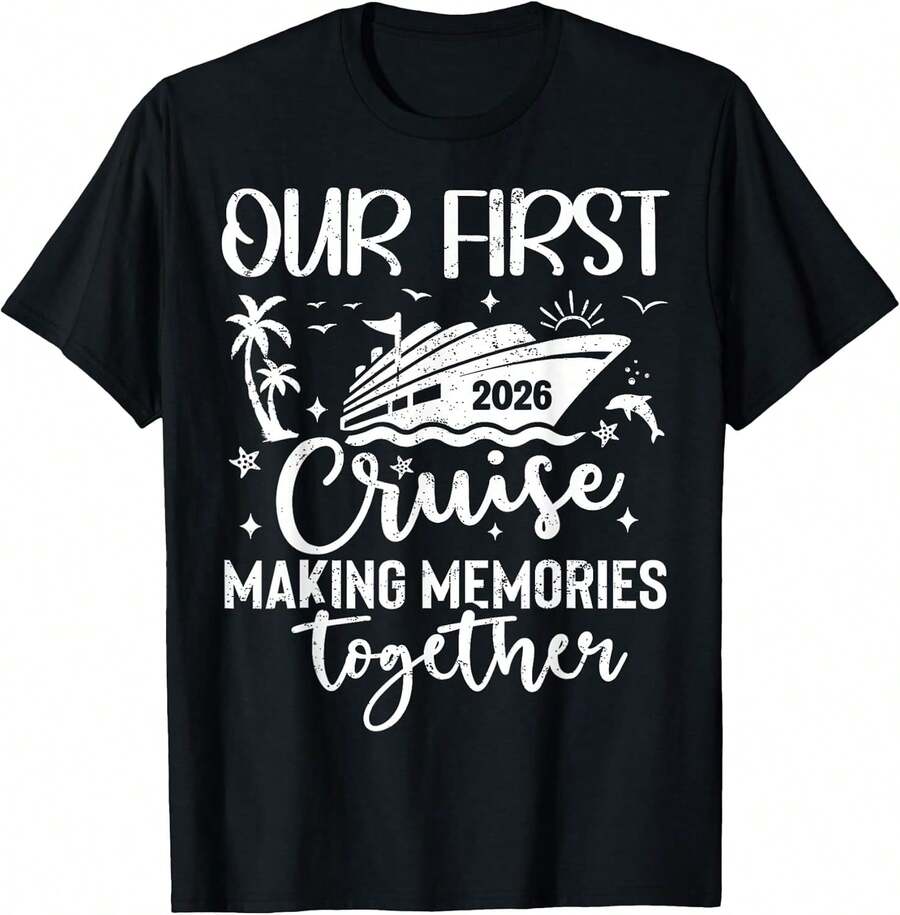 Unisex Adult T-ShirtOur First Cruise 2026 Together Family Trip Matching Couples T-Shirt - Black - View 1
