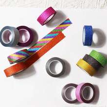 Glitter And Washi Tape Self-Adhesive Shiny Decorative Tape, Multi-Color Glossy Craft Tape For Party Gift Wrapping, Scrapbooking DIY - Multicolor - View 5