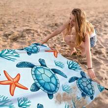 1 pieza Toalla de playa/estera de tortuga azul oversized, a prueba de arena y secado rápido, adecuada para 1-3 adultos - Tela de poliéster ligera y duradera - Perfecta para viajes, camping, senderismo y tiempo de ocio en la playa, estera de playa, estera de picnic, cubierta de suelo de camping - Multicolor - Ver 7