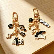 1pc Women's Cute Cartoon Music Note Cat Piano Alloy Oil Drip Pendant Music Keychain Creative Bag Charm,Purse Charms - Multicolor - View 1
