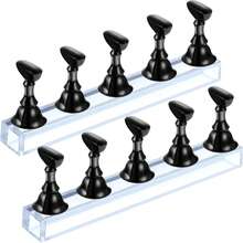 2組棋子造型美甲展示架，黑色可重複使用棋子美甲夾配透明壓克力底座，用於展示假指甲顏色樣本，適用於居家美甲沙龍與美甲練習工具 - 彩色 - 查看 2