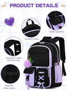 Girls Student Backpack, Student Bag, 15-Inch Laptop Backpack, Outdoor Camping Travel Bag, Smooth Zipper Backpack, Daily Use For Teenagers, Suitable For Teenagers - Blue - View 5