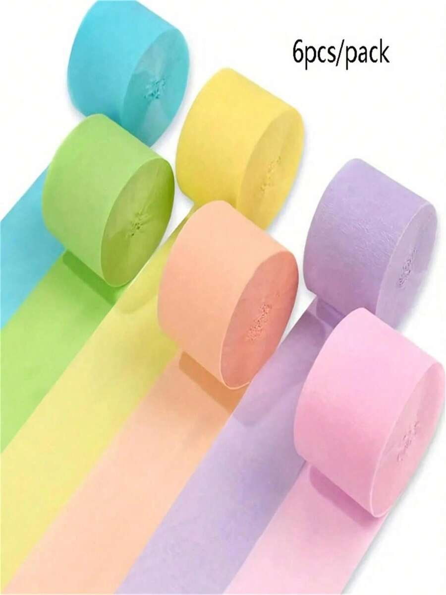 1/6 Gulungan, Pita Kertas Krepe Warna Pastel, Dekorasi Ulang Tahun Pastel, Dekorasi Pesta Pelangi, Perlengkapan Latar Belakang Pernikahan (1,8 In X 82 Ft/Gulungan), Dekorasi Halloween, Dekorasi Natal - MultiWarna - View 1