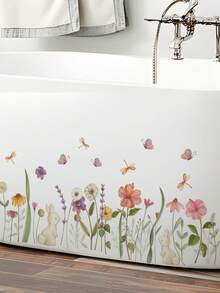 mama look 1pc Flower & Butterfly Wall Sticker, Wildflower Grass & Butterfly, PVC Self-Adhesive Removable, Suitable For Bedroom, Living Room, Study, Dining Room, Bathroom, Home Wall Decor, Room Decoration - Multiple Styles - View 4