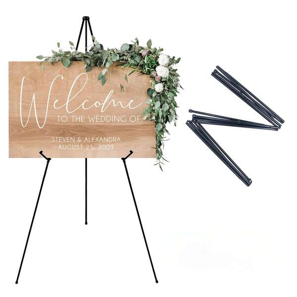 1 PC Portable Metal Tripod Easel Stand For Wedding Reception Signs And Table Numbers, Adjustable Display Holder For Welcome Boards Seating Charts And Menu Cards, Lightweight Foldable Frame For Easy Venue Setup