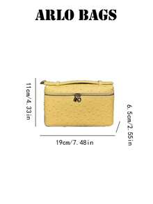 Sac à main mini jaune à la mode en forme de boîte avec poignée fine et double fermeture éclair métallique, sac bandoulière élégant pour le maquillage, parfait pour les jeunes femmes et les passionnées de rendez-vous, idéal pour les rendez-vous café, les événements de mariage, les achats du week-end et les promenades de loisirs en ville - Jaune citron - Voir 6