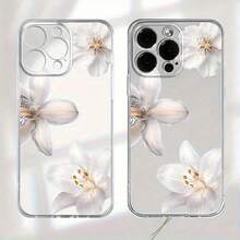 1件 Ins風清新木槿花葉素色圖案太空殼防滑軟手機殼，適用於 iPhone 11/12/13/14/15/16 Pro Max - 彩色 - 查看 4