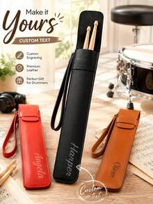 Tas Stik Drum yang Dipersonalisasi - Hadiah Drummer yang Dapat Disesuaikan, Dengan Gantungan Kunci Logam, Kotak Penyimpanan Stik Drum Kulit PU Tahan Lama, Perlindungan Anti Gores - Hadiah Ulang Tahun/Liburan Drummer, Cokelat Tua/Merah/Hitam - Aksesori Musisi, Dengan Kantong Penyimpanan - MultiWarna - View 3