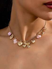 pieza de collar con dije de corazóy lazo de cerámica para mujer, collar de cuentas de perlas sintéticas con dijes, collares con dijes (cerámica hecha mano, el color, la forma y el patr - Multicolor 11 - Ver 5