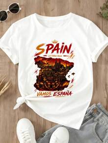 T-Shirt Top Spain La Furia Roja Vamos España Football Fan Wear For Men Women Casual Outfit Blouses For Ladies Casual - 白色 - 查看 2