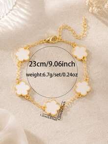 1pc Fashion Copper Flower Decor Chain Bracelet For Women For Daily Life Valentines,Mom,Mother,Mother's Day,Gift - White - View 3