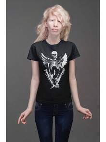 Estética Alternativa de Ropa Nu Goth - Camiseta Gráfica Unisex de Estilo Grunge Oculto y Angelical - Negro - Ver 4