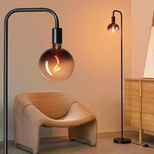 ONEWISH Living Room Floor Lamp, Minimalist Industrial Floor Lamp With Modern LED Spotlight, 6-Inch Black Clear Glass Globe, 1800K Warm Ambient Lighting, Decorative Tall Floor Lamp For Bedroom And Office - 1800K - 查看 1
