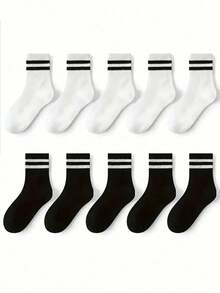 10 Paar Kinder/Jugendliche schwarz-weiß gestreifte Knöchelsocken, unisex Athletik-Sportsocken für Schuluniform - Verschiedenfarbig - Übersicht 22