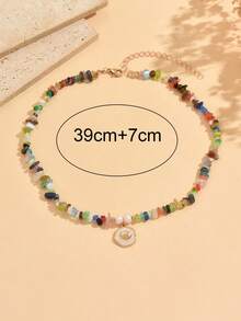 1pc Fashion Dopamine Colorful Crushed Stone Beaded Necklace With Fashion Enamel Geometric Pendant, Clavicle Chain For Women, Suitable For Daily Wear, Summer Vacation, Date, Party And Music Festival - Multicolor - View 3