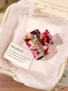1pc Acetate Bohemian French Vintage Elegant Floral Marble Pattern Square & Half-Round Hair Claw, Creative New Design IN Style Sweet Bangs Half-Up Bun Hair Clip, Hair Claw For Back Of Head, Hair Sectioning, Slouchy Styling, Head Shape Modifier, Personalized Minimalist Versatile Casual Streetwear Afternoon Tea Hair Accessory - Multicolor - View 11