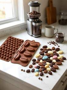 7/55 Cavity 3D Coffee Bean Shaped Baking Silicone Mold With Dropper Set, High Quality Material Kitchen Tool, Reusable All Year Round, Heat Resistant, Odorless, Foldable, Non-Stick And Easy Release, Easy To Clean Chocolate Ice Cube Mold, Suitable For Chocolate, Candy, Resin Crafts, Baking, Small Snacks Baking Mold, Perfect For Home Baking Activities, Birthday Parties, Friends Gatherings And Other Holidays - Multicolor - View 3