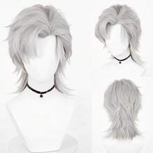 Anime Game Cosplay Grey Synthetic Wig Short Straight Men Fluffy Heat Resistant Wig For Daily Party - Light Grey - View 1
