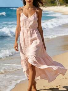 Vestido de playa elegante y sexy para mujer, con espalda descubierta y tirantes largos, ideal para vacaciones de verano en Europa y América. - Burdeos - Ver 9