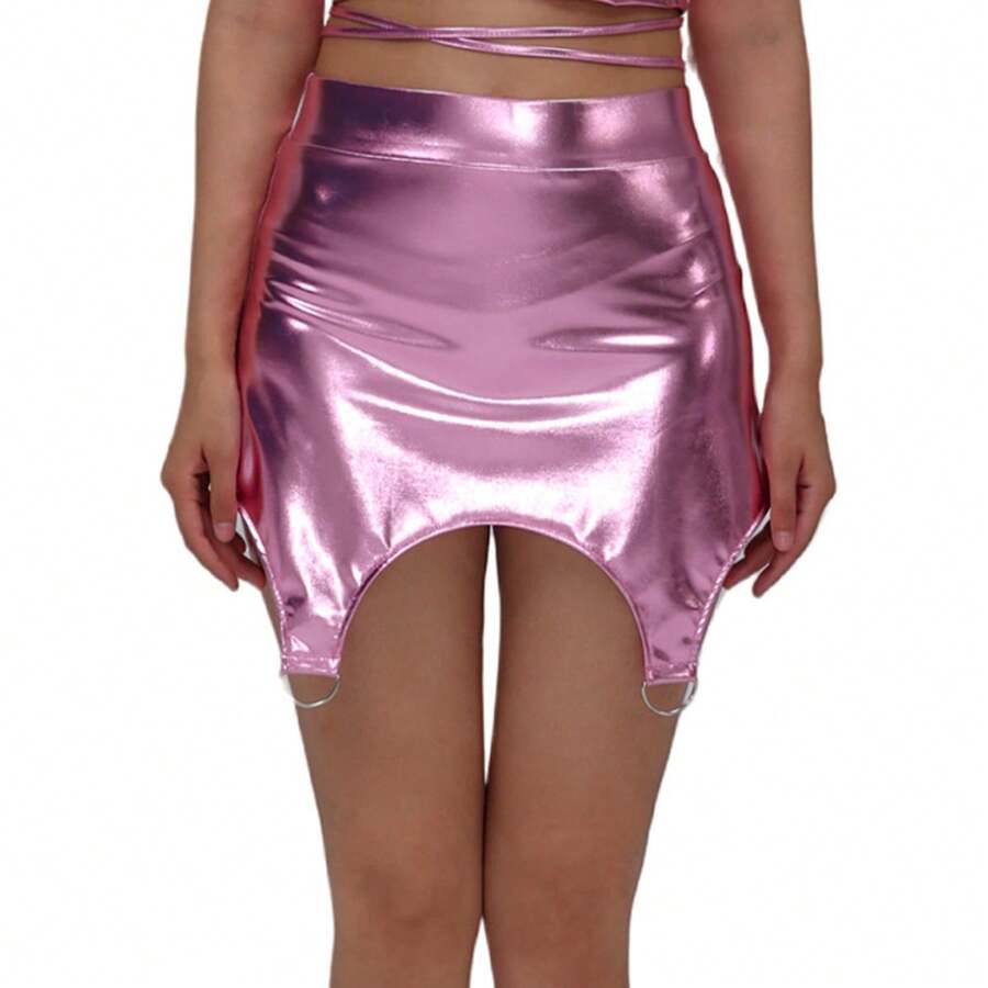 Performance Dress With A Patent Leather Skirt Featuring Gold Embossing. A Unique And Shimmering Design That Flatters And Slims The Figure, Perfect For Nightclubs. Party Wear, Dropshipping Available. - 粉色 - 查看 1