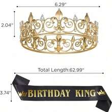 1/2 Pcs Birthday King Zinc Alloy Crown And Sash Set, Royal Gold King Crown For Men Party Decoration Prom Birthday Gifts For Men King Pageant Crown - View 4