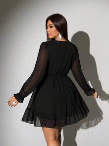 Viva Relle Vestido sexy con cuello en V profundo y dobladillo con volantes para tallas grandes - Celeste - Ver 8