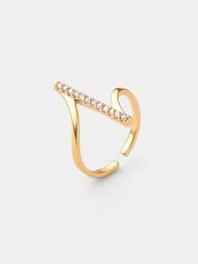 Ashenrae Cubic Zirconia Decor Cuff Ring - Yellow Gold - View 1