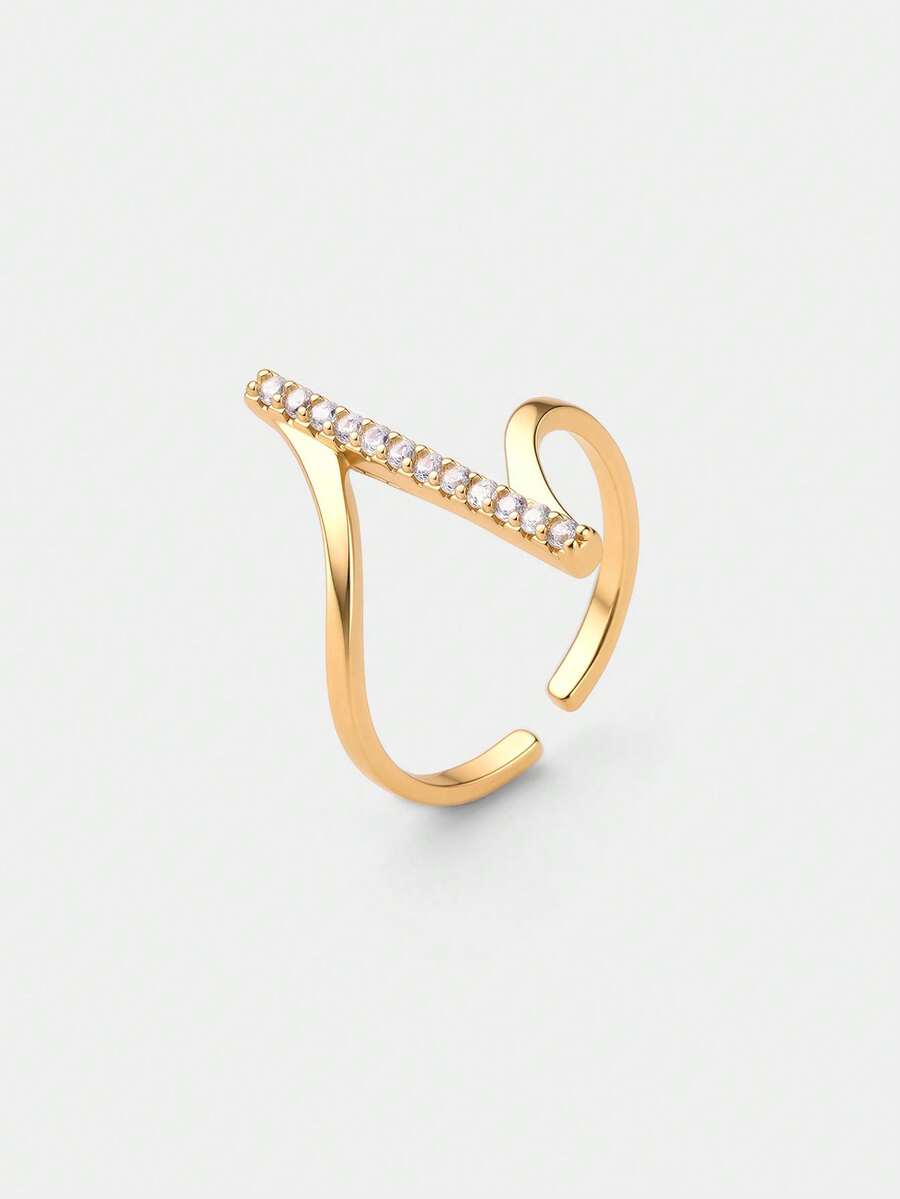 Ashenrae Cubic Zirconia Decor Cuff Ring - Yellow Gold - View 1