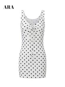 ARA CHIC Vestido Mini Blanco con Lunares, Cuello en V, Cordón Ajustable, Sin Mangas, Vestido Ajustado de Verano para Vacaciones, Playa, Brunch, Cita, Salida y Fiesta - Blanco - Ver 7