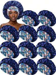 1pc Satin Sleep Cap, Personalized 12 Zodiac Sign Pattern Satin Wide Brim Elastic Sleep Hat, Satin Hair Cap (Random Print Pattern) Hair Sleep Cap Sleep Bonnet,Summer,Beach,Holiday,Travel - Red Dot SM87 - View 22