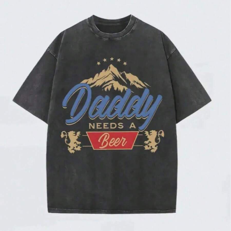 Papi Necesita Una Cerveza Camiseta Vintage Lavada |   Algodón de 230 gramos de peso pesado |   Ropa Urbana Retro de Corte Holgado y Extragrande |   Idea de regalo para el Día del Padre para - Negro - Ver 1